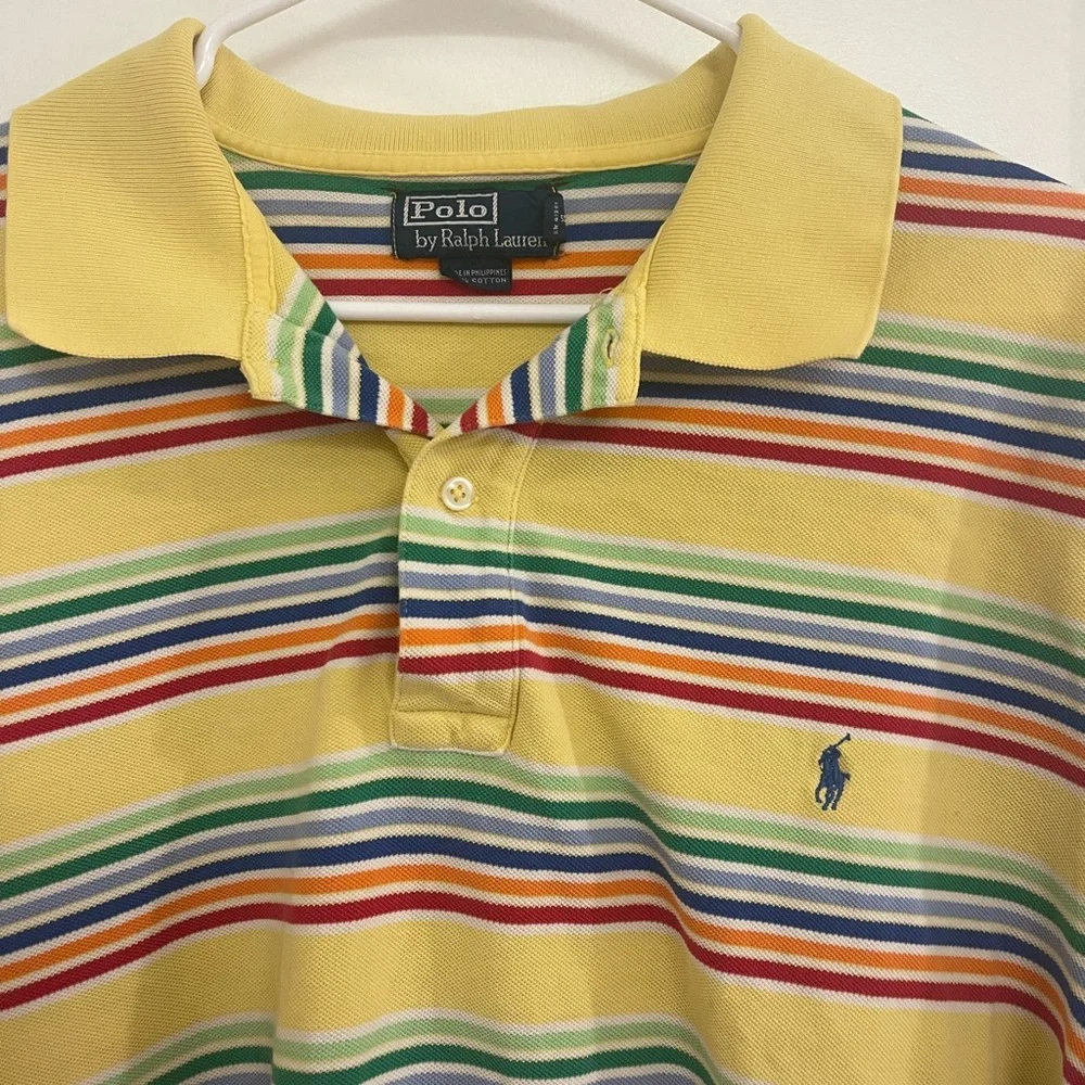 Vintage Yellow Striped Polo Shirt Preppy Spring‎ 90s Easter Shirt